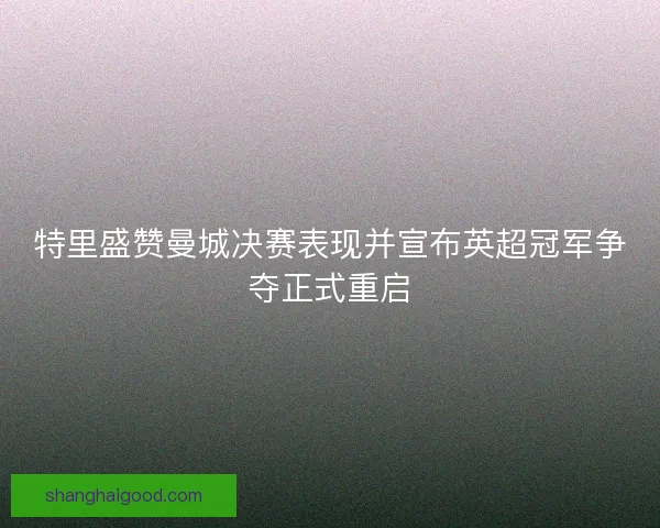 特里盛赞曼城决赛表现并宣布英超冠军争夺正式重启 特里盛赞曼城决赛表现并宣布英超冠军争夺正式重启