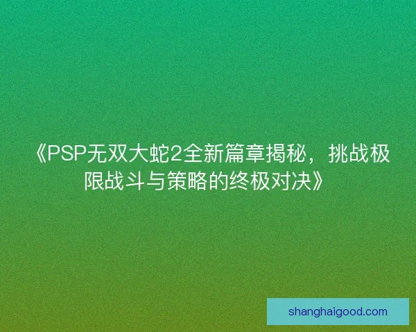 《PSP无双大蛇2全新篇章揭秘,挑战极限战斗与策略的终极对决》 《PSP无双大蛇2全新篇章揭秘,挑战极限战斗与策略的终极对决》