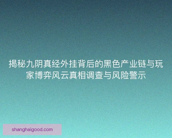 揭秘九阴真经外挂背后的黑色产业链与玩家博弈风云真相调查与风险警示