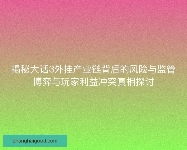 揭秘大话3外挂产业链背后的风险与监管博弈与玩家利益冲突真相探讨